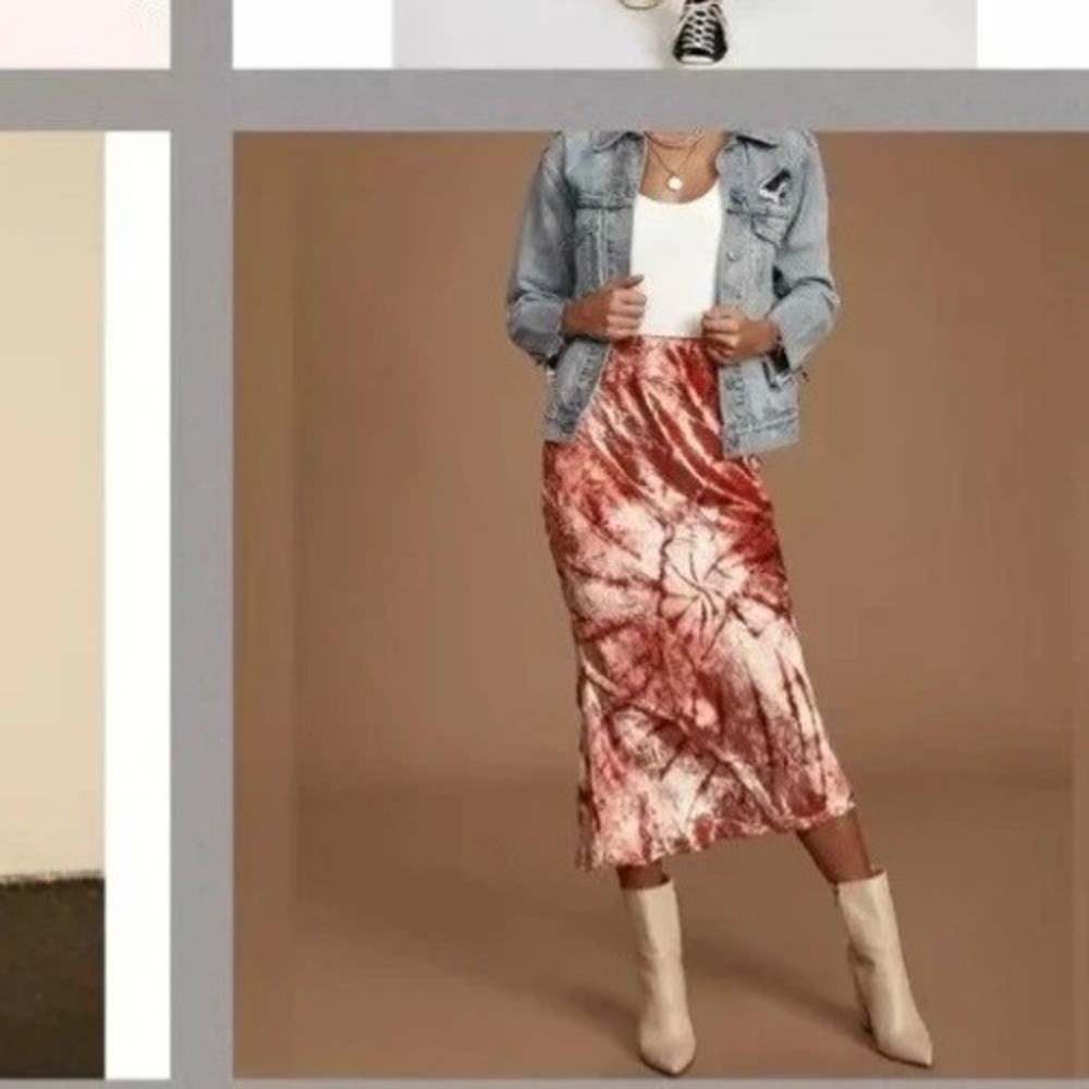 NEW FREE PEOPLE Serious Swagger Orange Tie-Dye Velvet Midi Skirt X SMALL
